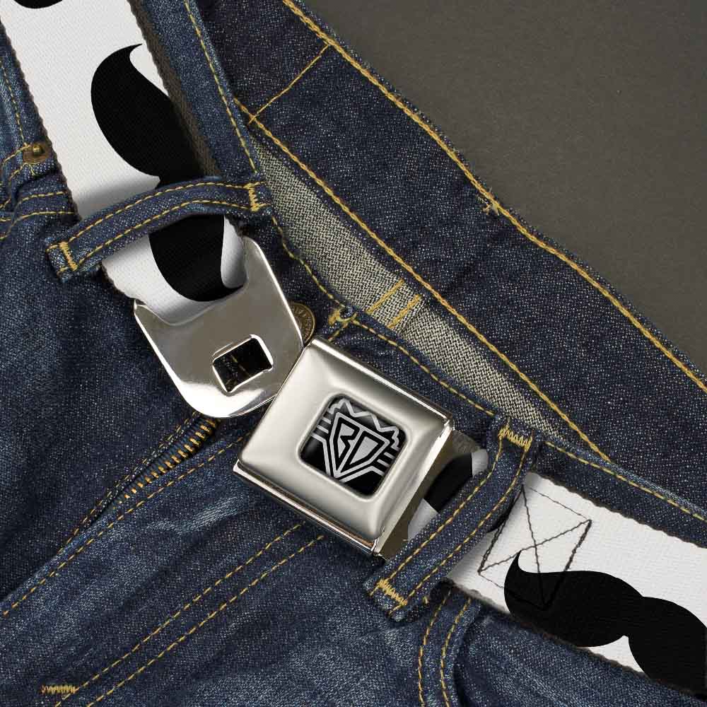BD Wings Logo CLOSE-UP Full Color Black Silver Seatbelt Belt - Mustaches White/Black Webbing Seatbelt Belts Buckle-Down
