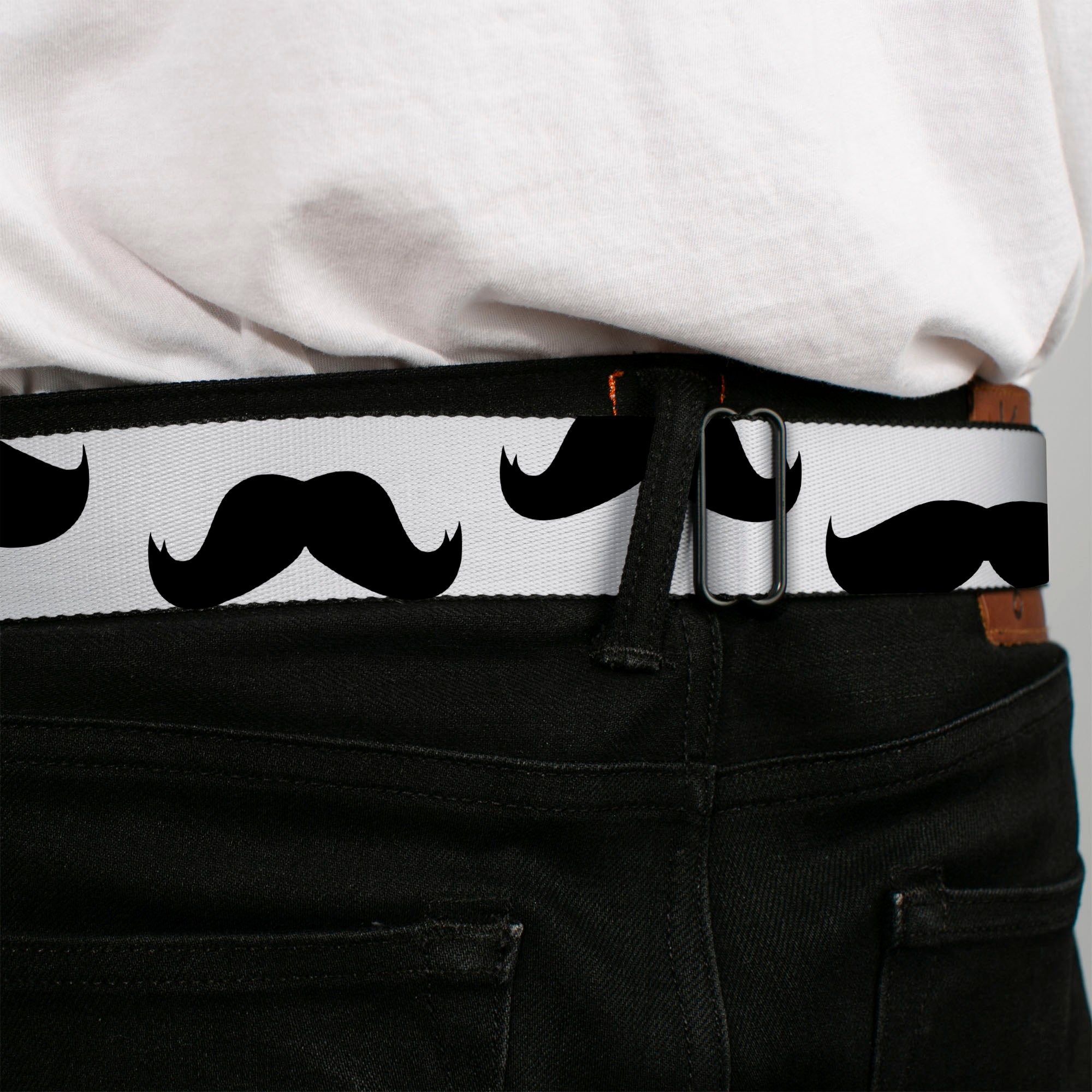 BD Wings Logo CLOSE-UP Full Color Black Silver Seatbelt Belt - Mustaches White/Black Webbing Seatbelt Belts Buckle-Down