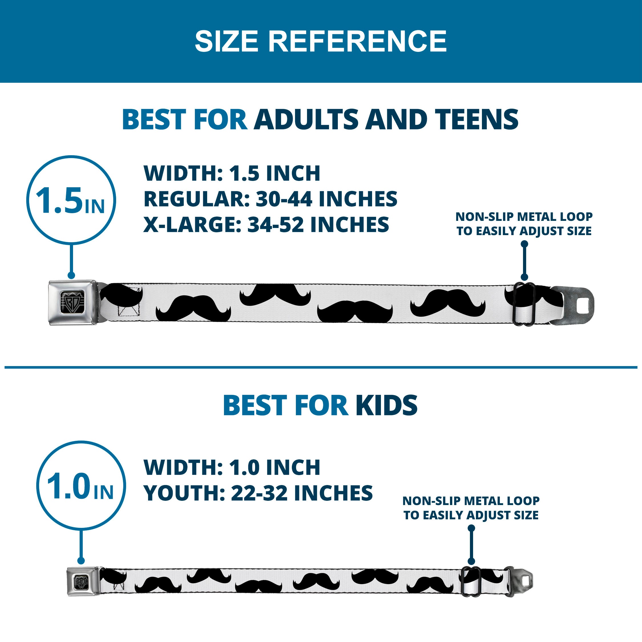 BD Wings Logo CLOSE-UP Full Color Black Silver Seatbelt Belt - Mustaches White/Black Webbing Seatbelt Belts Buckle-Down