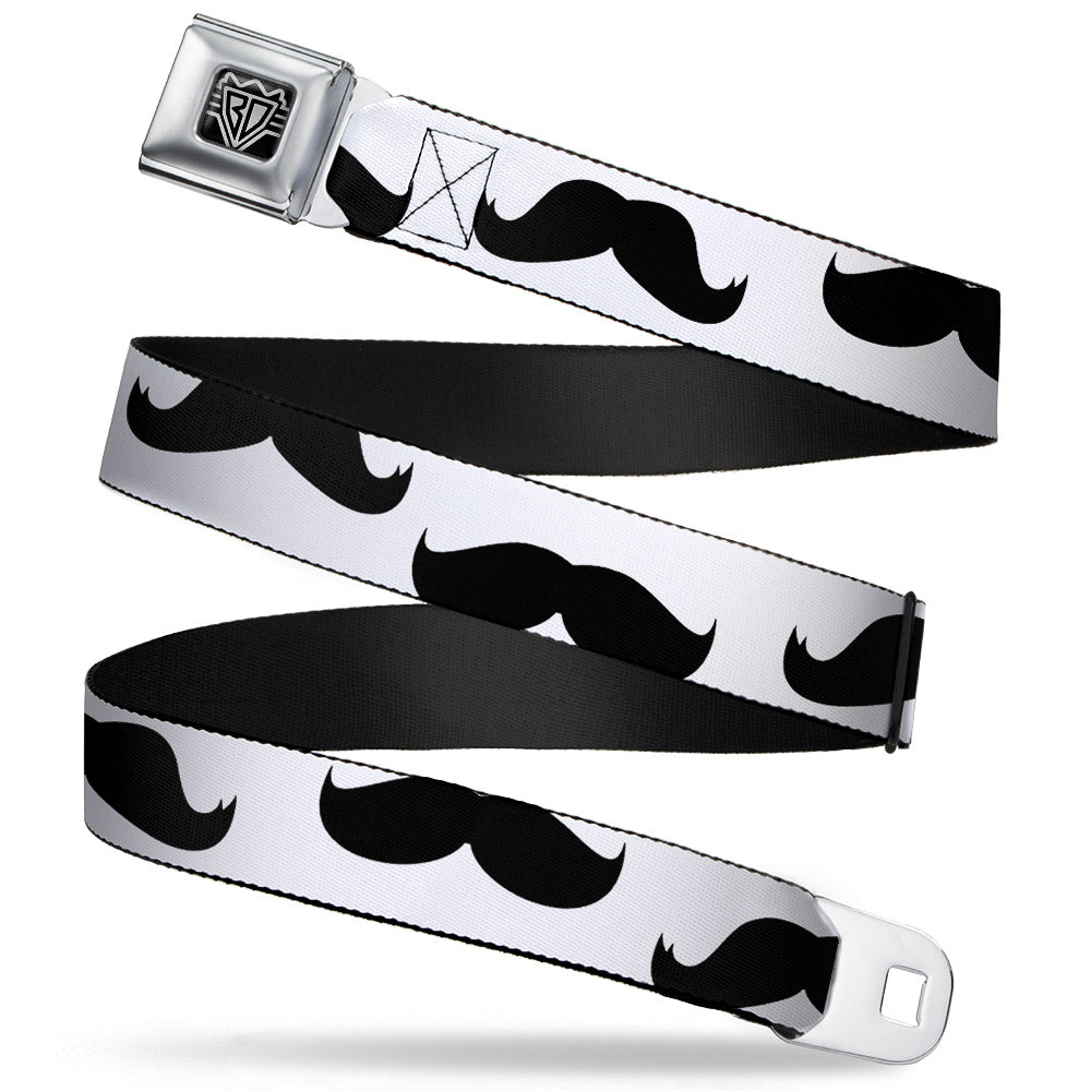 BD Wings Logo CLOSE-UP Full Color Black Silver Seatbelt Belt - Mustaches White/Black Webbing Seatbelt Belts Buckle-Down