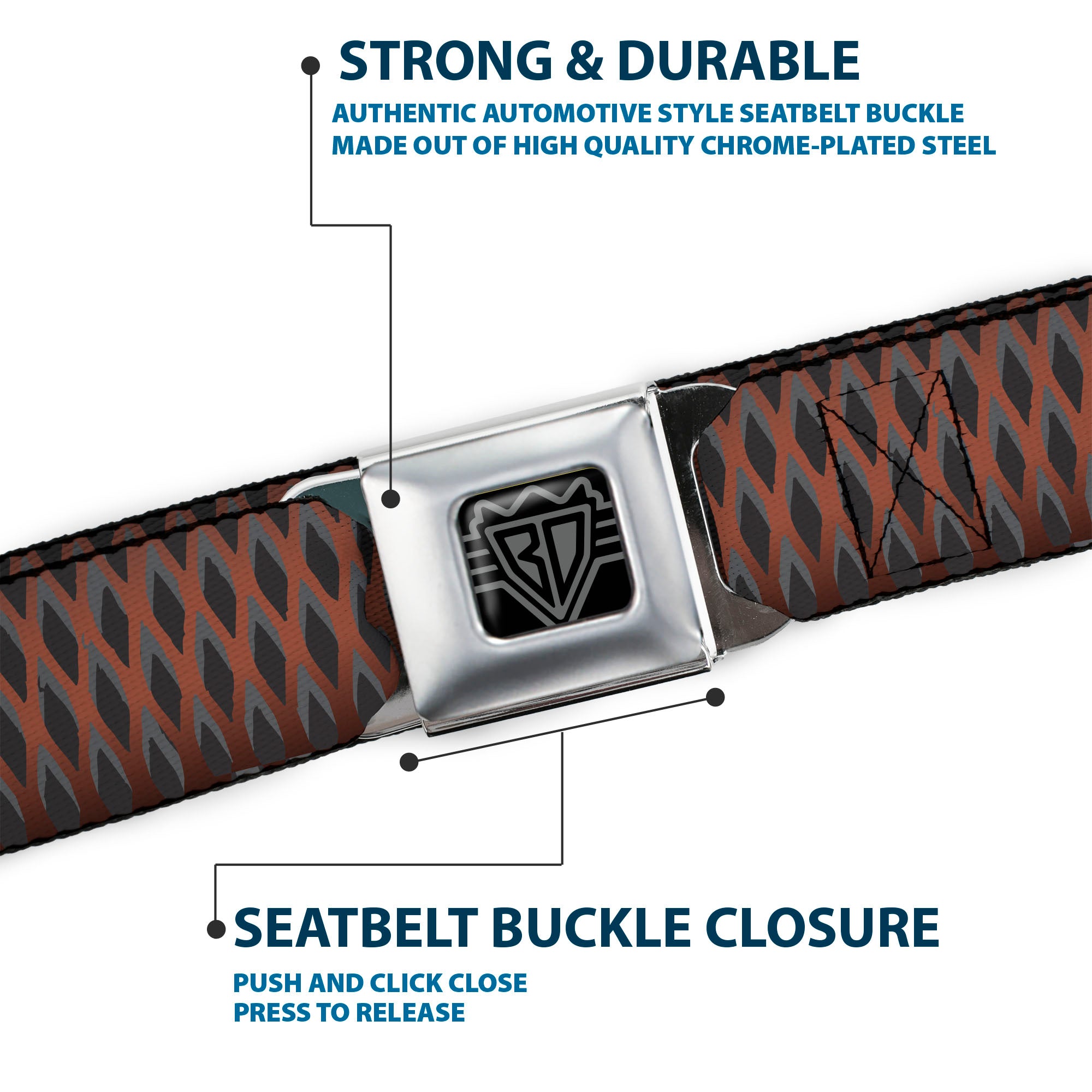 BD Wings Logo CLOSE-UP Full Color Black Silver Seatbelt Belt - Mesh Black/Brown Webbing Seatbelt Belts Buckle-Down