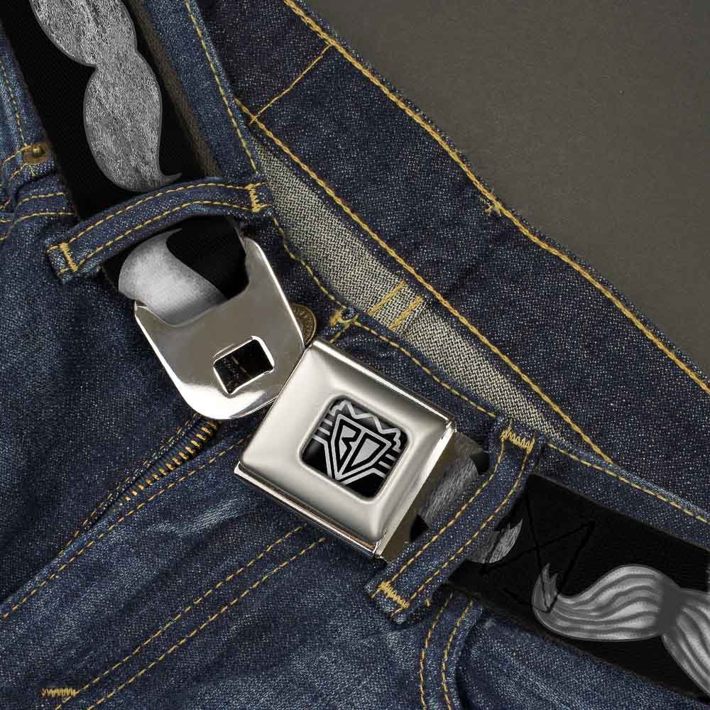BD Wings Logo CLOSE-UP Full Color Black Silver Seatbelt Belt - Mustaches Black/Sketch Webbing Seatbelt Belts Buckle-Down