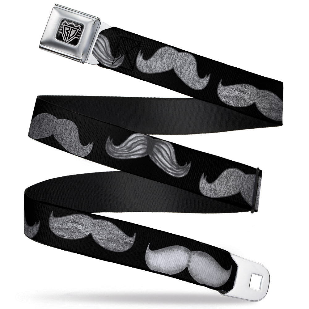 BD Wings Logo CLOSE-UP Full Color Black Silver Seatbelt Belt - Mustaches Black/Sketch Webbing Seatbelt Belts Buckle-Down