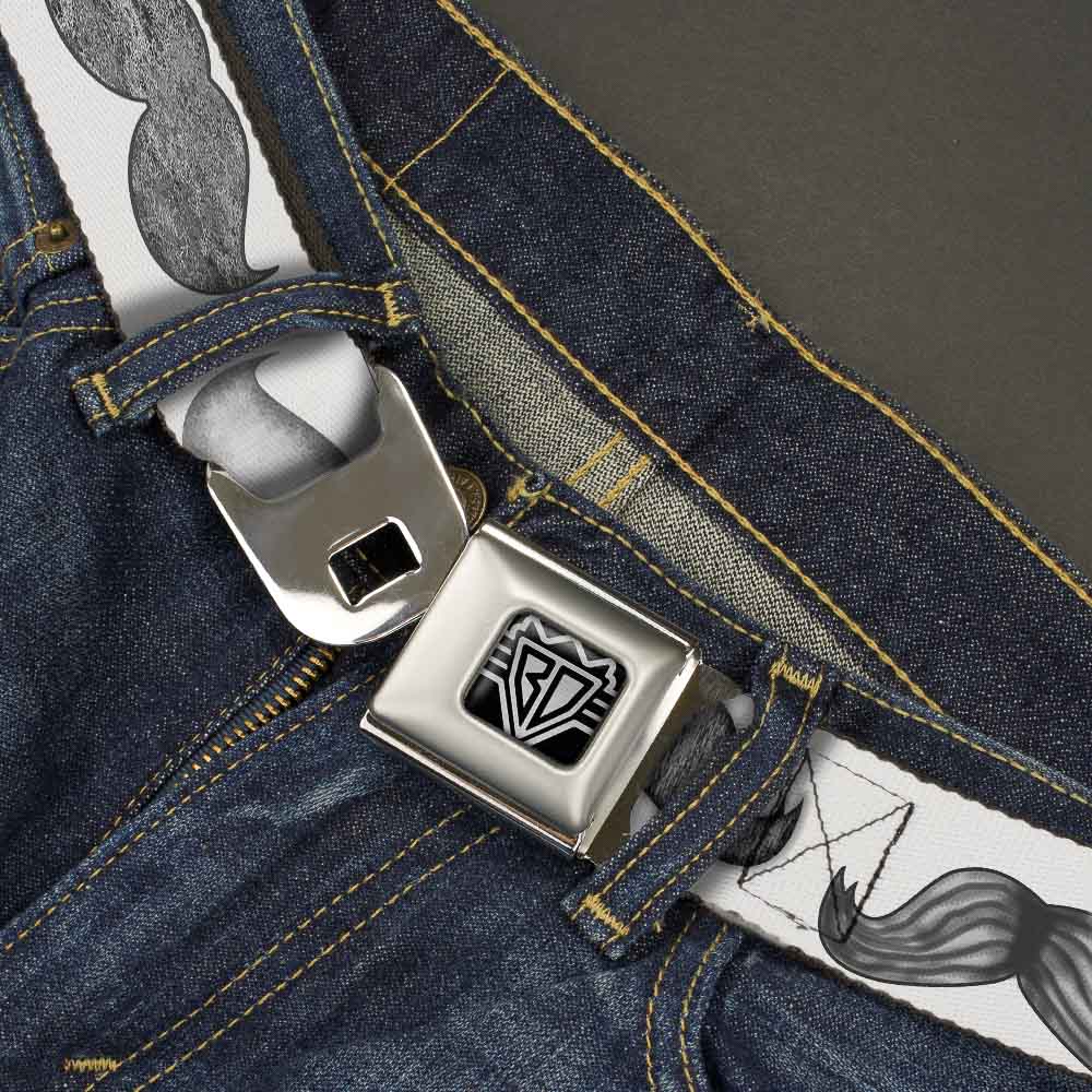 BD Wings Logo CLOSE-UP Full Color Black Silver Seatbelt Belt - Mustaches White/Sketch Webbing Seatbelt Belts Buckle-Down