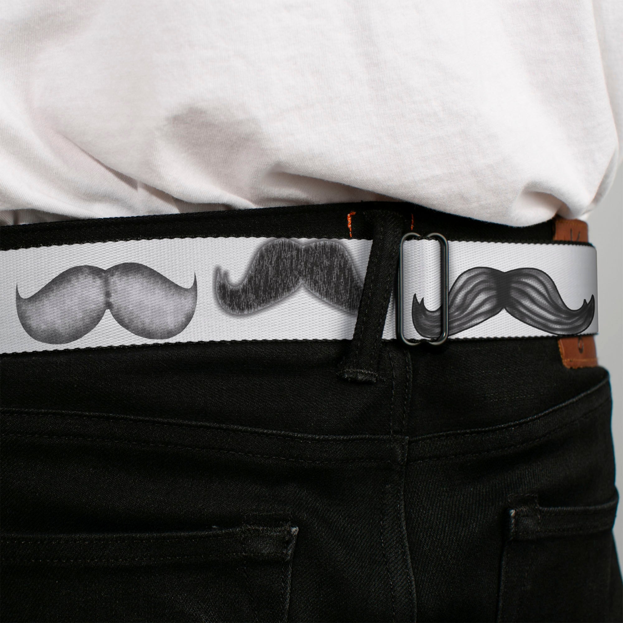 BD Wings Logo CLOSE-UP Full Color Black Silver Seatbelt Belt - Mustaches White/Sketch Webbing Seatbelt Belts Buckle-Down