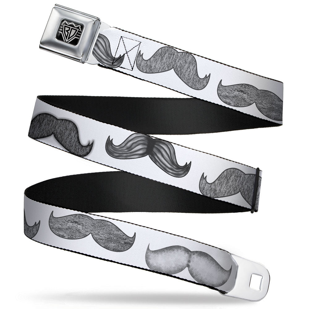 BD Wings Logo CLOSE-UP Full Color Black Silver Seatbelt Belt - Mustaches White/Sketch Webbing Seatbelt Belts Buckle-Down
