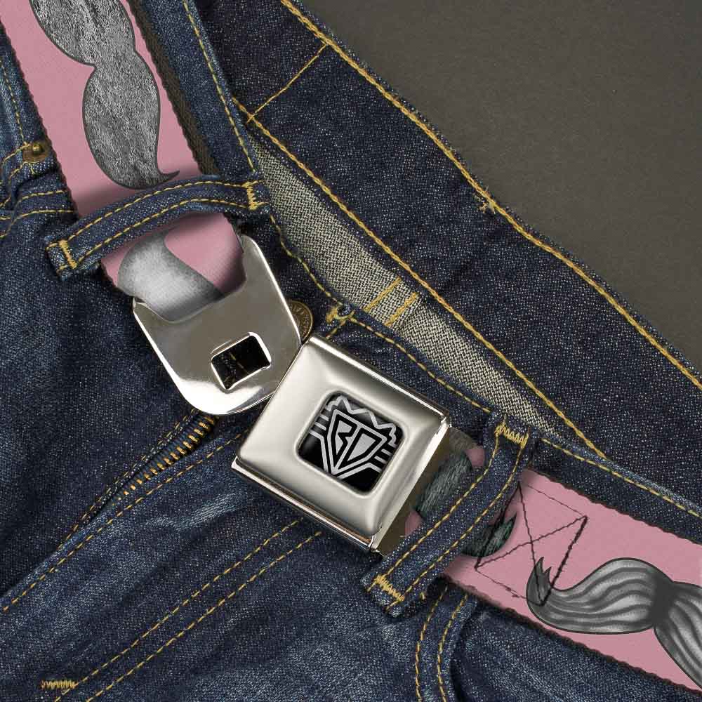 BD Wings Logo CLOSE-UP Full Color Black Silver Seatbelt Belt - Mustaches Pink/Sketch Webbing Seatbelt Belts Buckle-Down
