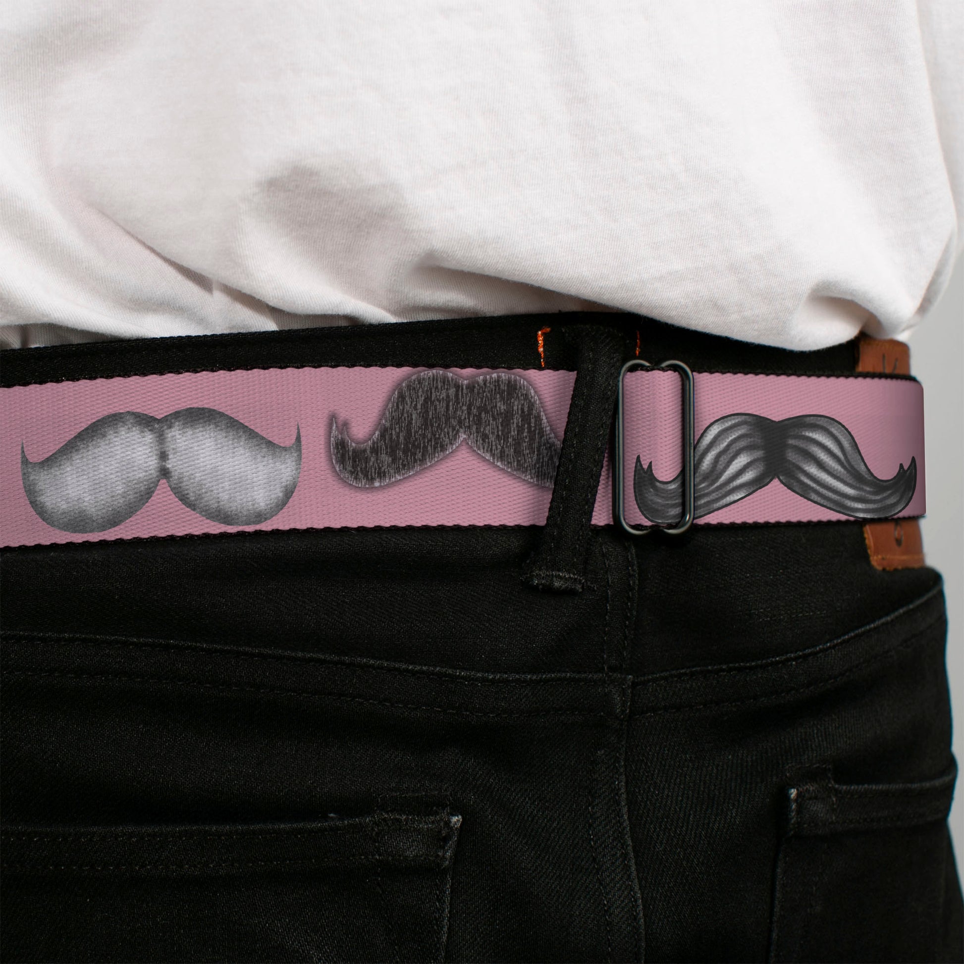 BD Wings Logo CLOSE-UP Full Color Black Silver Seatbelt Belt - Mustaches Pink/Sketch Webbing Seatbelt Belts Buckle-Down