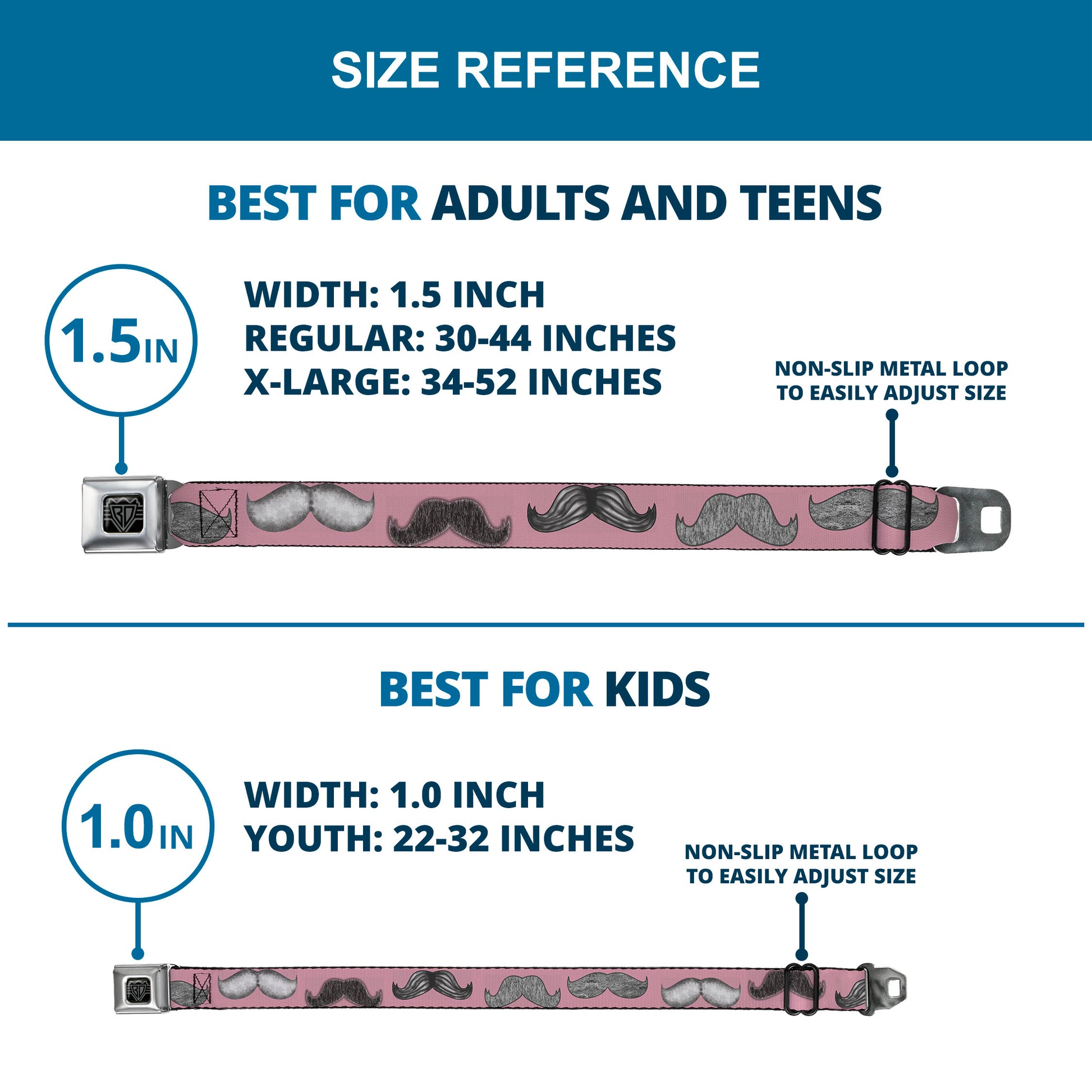 BD Wings Logo CLOSE-UP Full Color Black Silver Seatbelt Belt - Mustaches Pink/Sketch Webbing Seatbelt Belts Buckle-Down