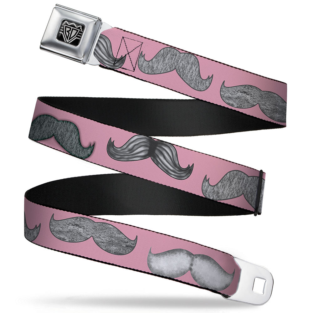 BD Wings Logo CLOSE-UP Full Color Black Silver Seatbelt Belt - Mustaches Pink/Sketch Webbing Seatbelt Belts Buckle-Down
