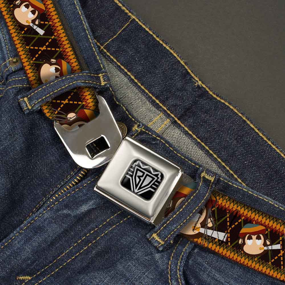 BD Wings Logo CLOSE-UP Full Color Black Silver Seatbelt Belt - Multi Smoking Monkey Argyle Brown Webbing Seatbelt Belts Buckle-Down