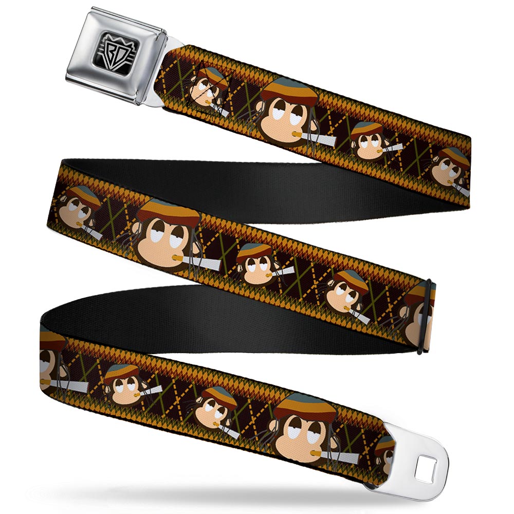 BD Wings Logo CLOSE-UP Full Color Black Silver Seatbelt Belt - Multi Smoking Monkey Argyle Brown Webbing Seatbelt Belts Buckle-Down