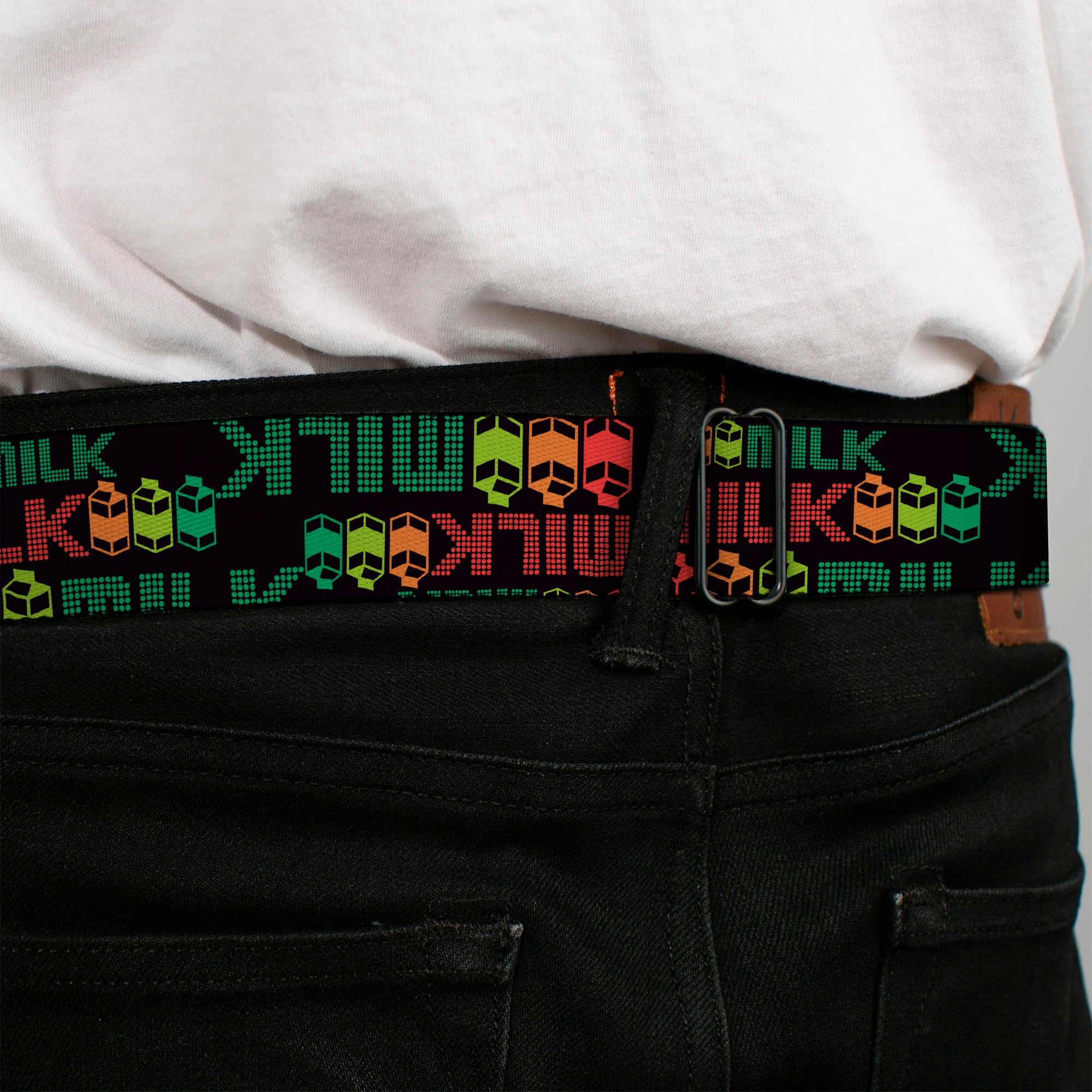 BD Wings Logo CLOSE-UP Full Color Black Silver Seatbelt Belt - MILK/Cartoons Black/Multi Color Webbing Seatbelt Belts Buckle-Down
