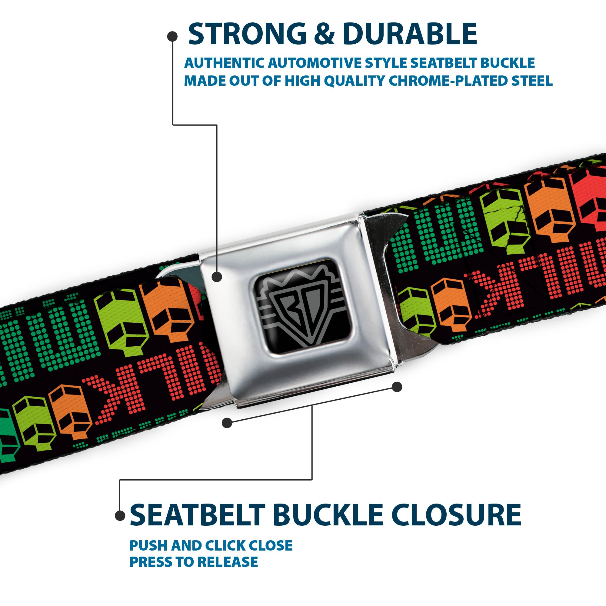 BD Wings Logo CLOSE-UP Full Color Black Silver Seatbelt Belt - MILK/Cartoons Black/Multi Color Webbing Seatbelt Belts Buckle-Down