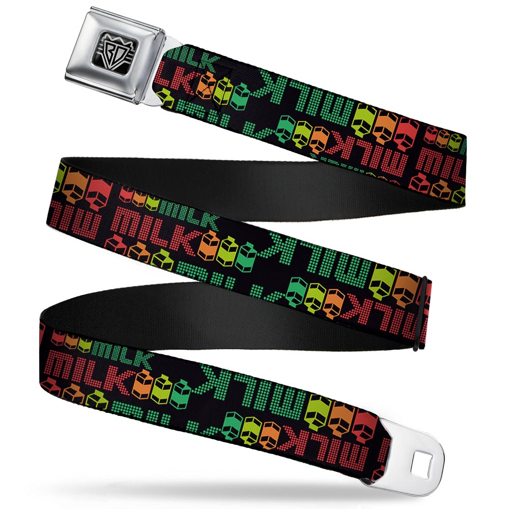 BD Wings Logo CLOSE-UP Full Color Black Silver Seatbelt Belt - MILK/Cartoons Black/Multi Color Webbing Seatbelt Belts Buckle-Down