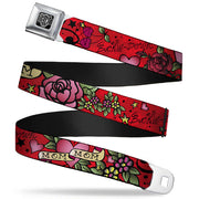 BD Wings Logo CLOSE-UP Full Color Black Silver Seatbelt Belt - Mom & Mom Red Webbing Seatbelt Belts Buckle-Down