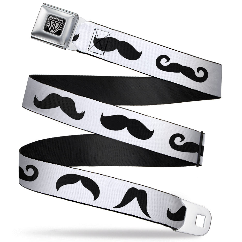BD Wings Logo CLOSE-UP Full Color Black Silver Seatbelt Belt - Mustaches Straight White/Black Webbing Seatbelt Belts Buckle-Down