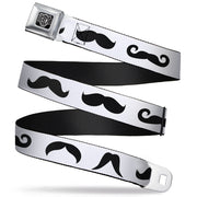 BD Wings Logo CLOSE-UP Full Color Black Silver Seatbelt Belt - Mustaches Straight White/Black Webbing Seatbelt Belts Buckle-Down