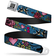 BD Wings Logo CLOSE-UP Full Color Black Silver Seatbelt Belt - Mom & Dad CLOSE-UP Blue w/Sparrows Webbing Seatbelt Belts Buckle-Down
