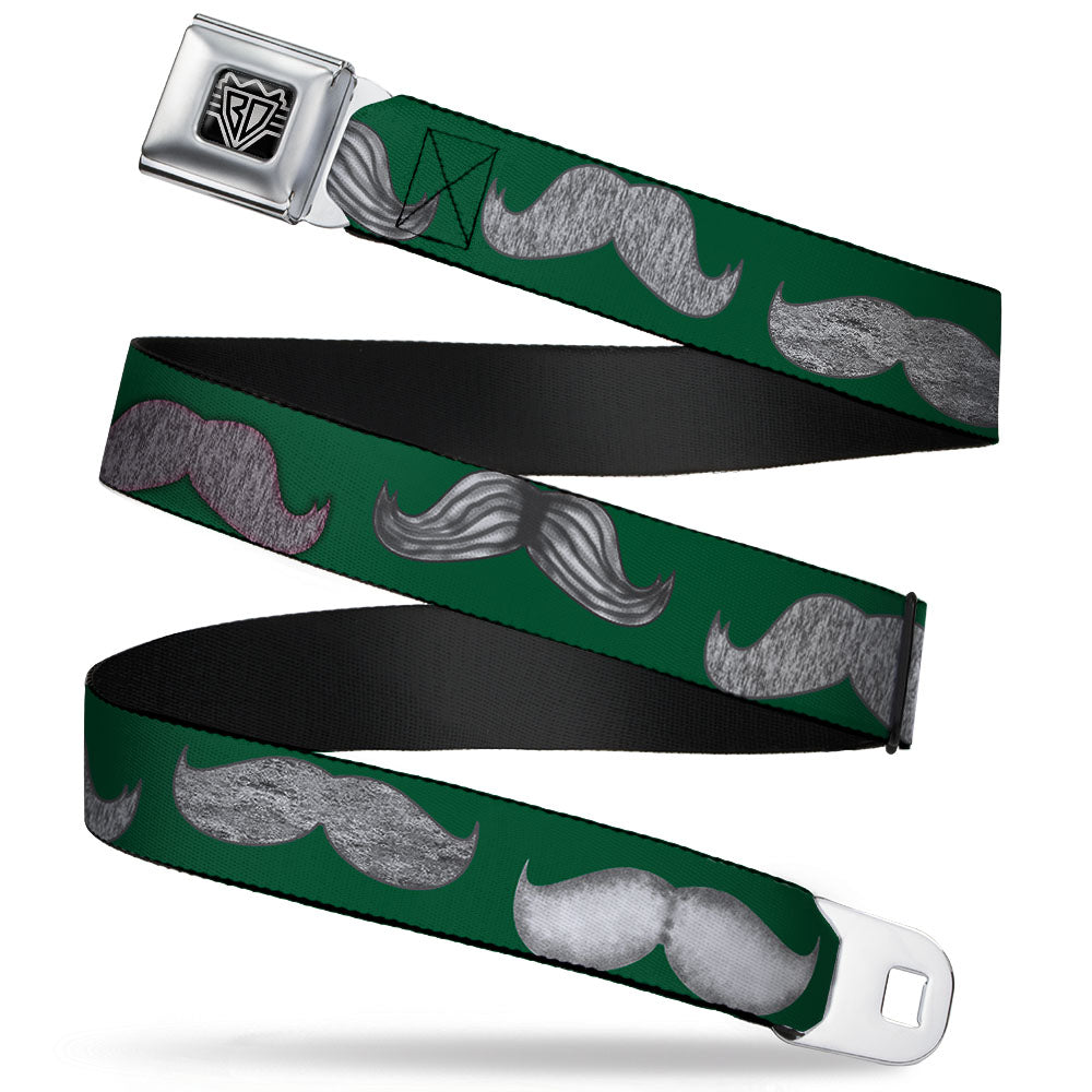 BD Wings Logo CLOSE-UP Full Color Black Silver Seatbelt Belt - Mustaches Green/Sketch Webbing Seatbelt Belts Buckle-Down