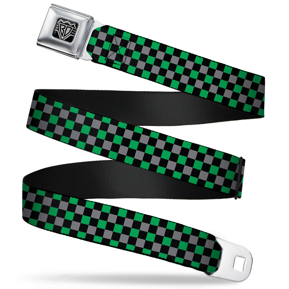 BD Wings Logo CLOSE-UP Full Color Black Silver Seatbelt Belt - Mini Checker Black/Gray/3 Green Webbing Seatbelt Belts Buckle-Down