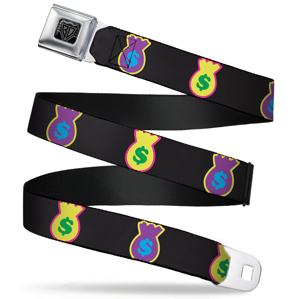 BD Wings Logo CLOSE-UP Full Color Black Silver Seatbelt Belt - Money Bags Black/Multi Color Webbing Seatbelt Belts Buckle-Down