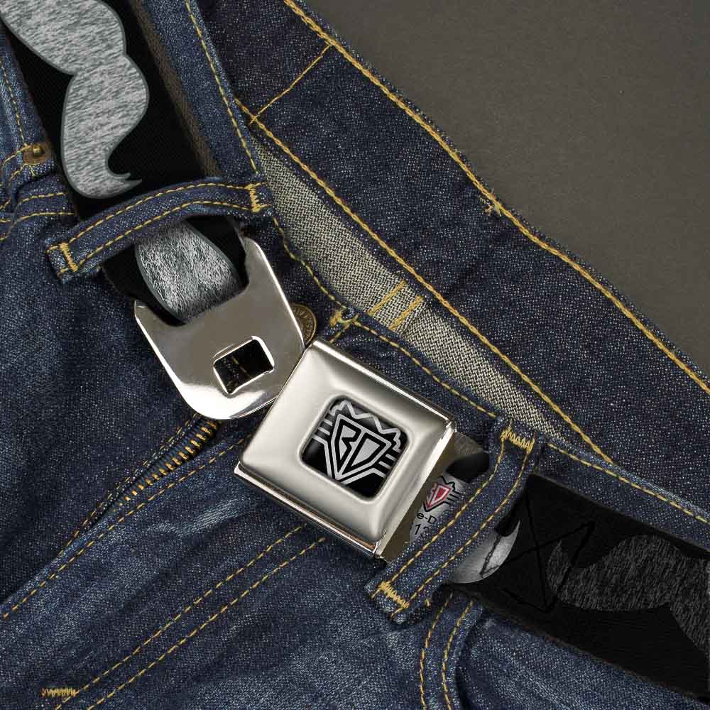 BD Wings Logo CLOSE-UP Full Color Black Silver Seatbelt Belt - Mustache Sketch Black/White Webbing Seatbelt Belts Buckle-Down