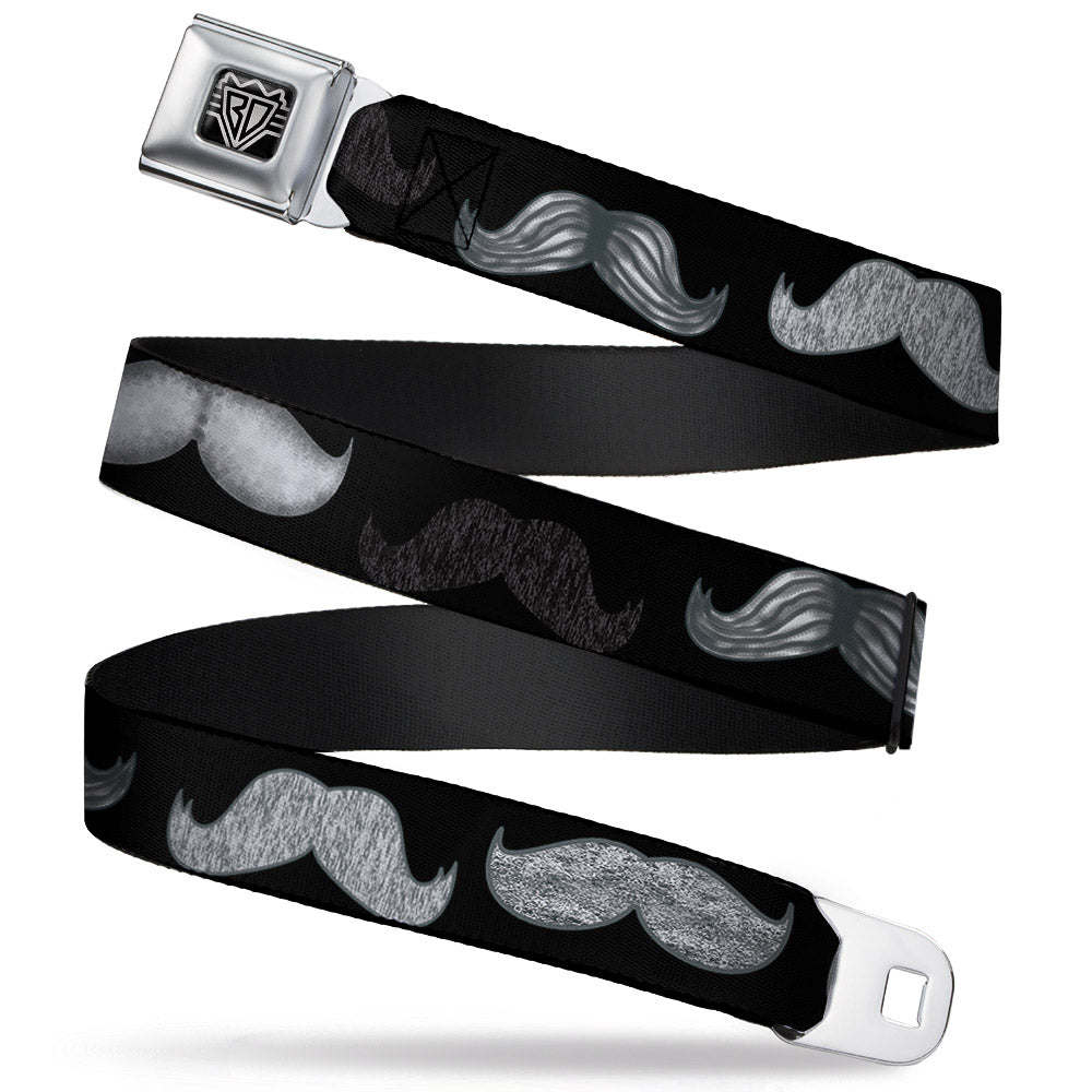 BD Wings Logo CLOSE-UP Full Color Black Silver Seatbelt Belt - Mustache Sketch Black/White Webbing Seatbelt Belts Buckle-Down