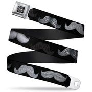 BD Wings Logo CLOSE-UP Full Color Black Silver Seatbelt Belt - Mustache Sketch Black/White Webbing Seatbelt Belts Buckle-Down