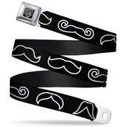 BD Wings Logo CLOSE-UP Full Color Black Silver Seatbelt Belt - Mustache Outlines Black/White Webbing Seatbelt Belts Buckle-Down
