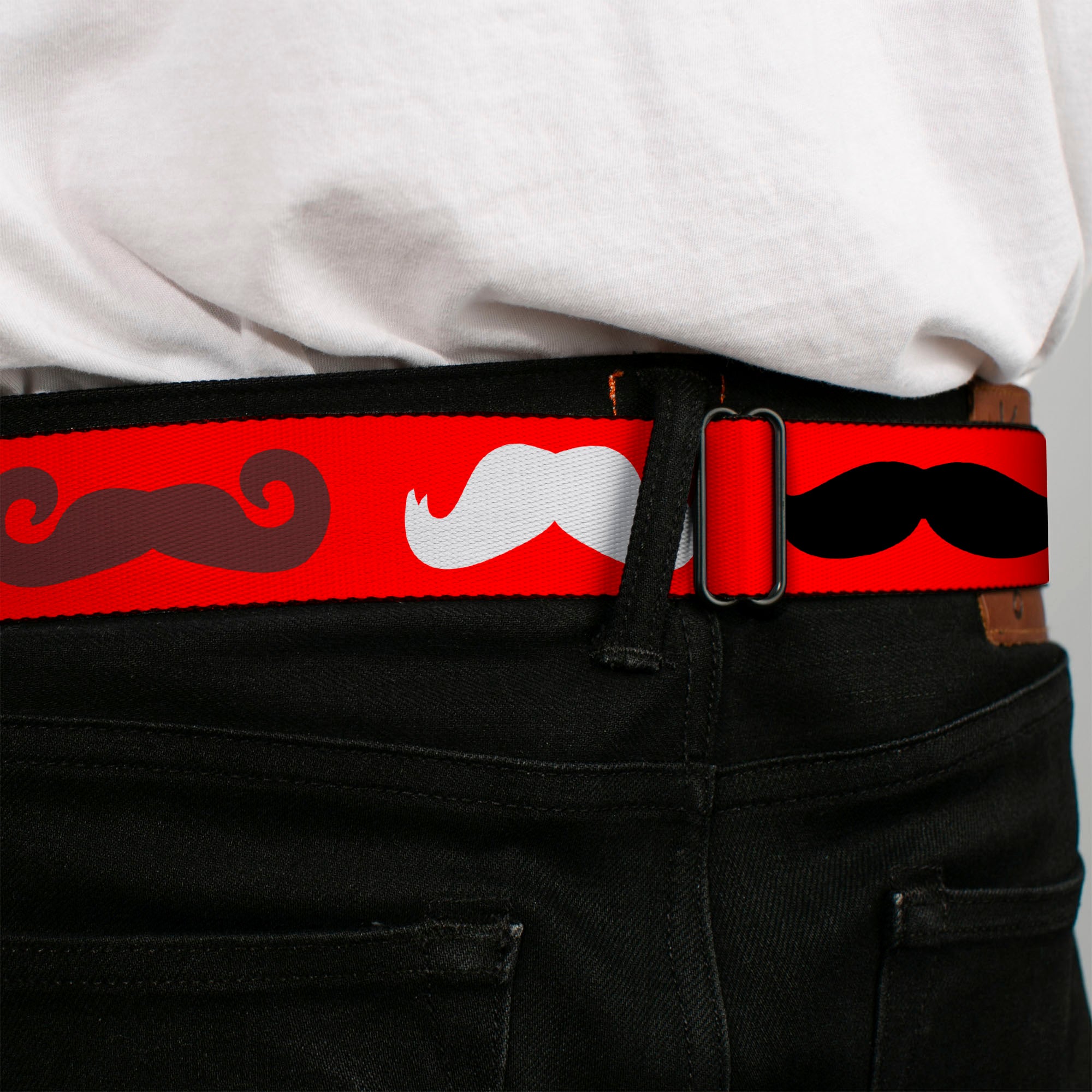 BD Wings Logo CLOSE-UP Full Color Black Silver Seatbelt Belt - Mustaches Red/Brown/White/Black Webbing Seatbelt Belts Buckle-Down