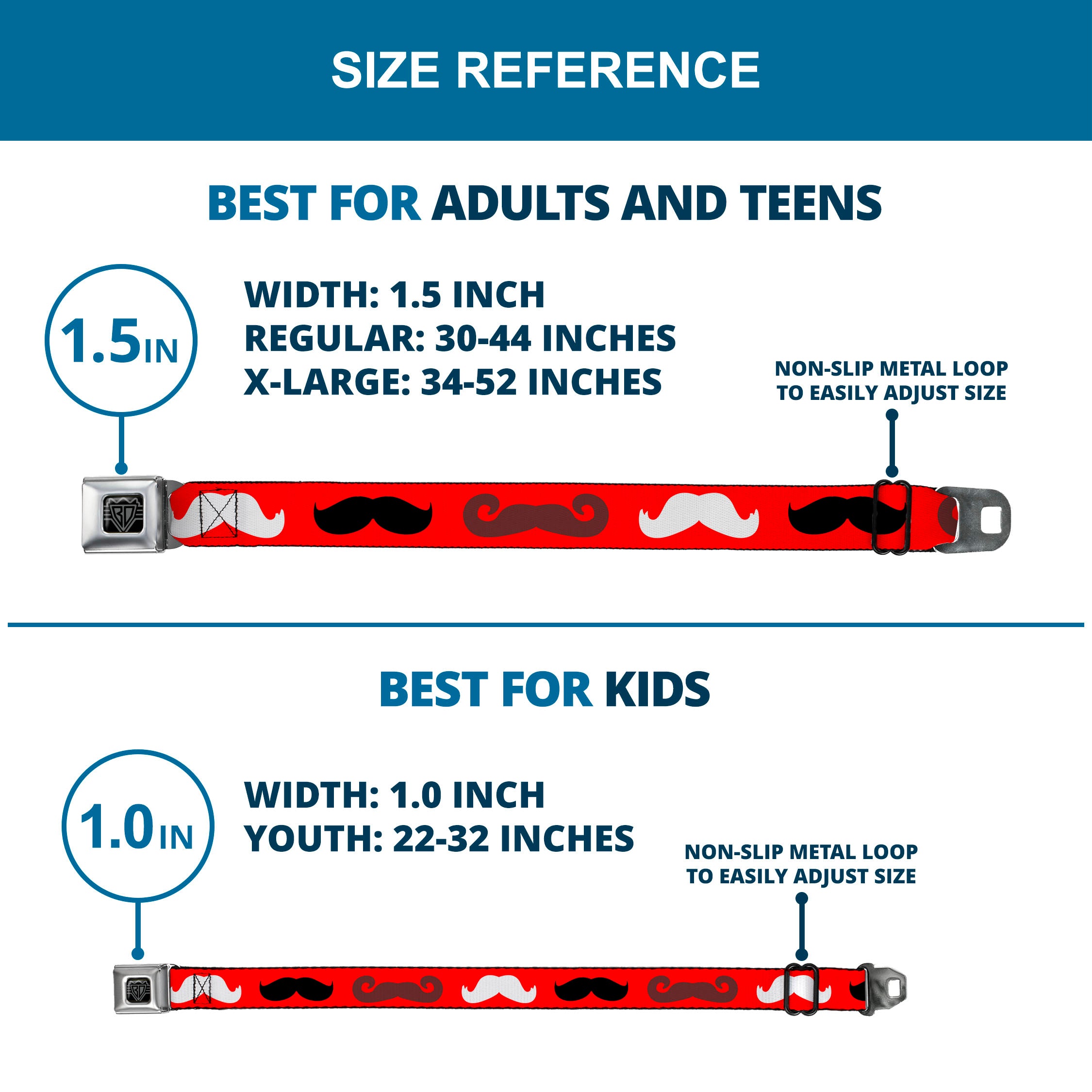 BD Wings Logo CLOSE-UP Full Color Black Silver Seatbelt Belt - Mustaches Red/Brown/White/Black Webbing Seatbelt Belts Buckle-Down