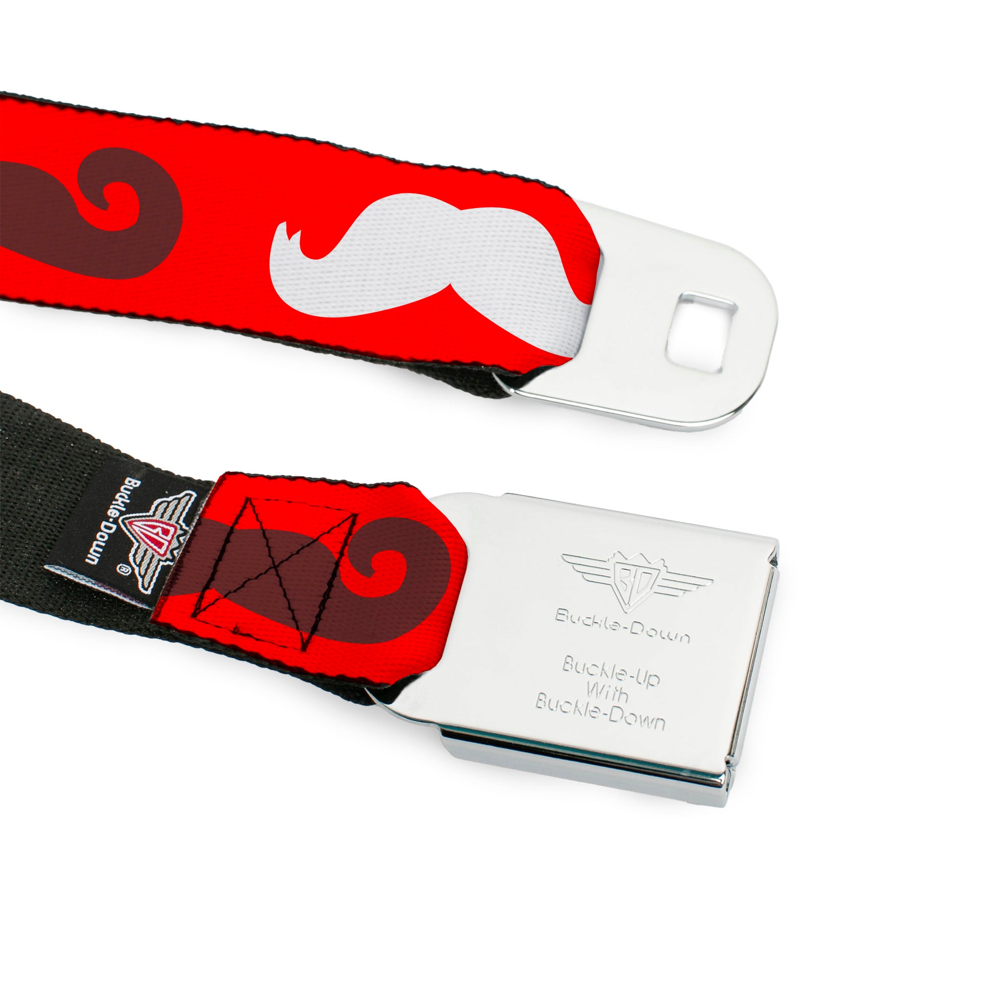 BD Wings Logo CLOSE-UP Full Color Black Silver Seatbelt Belt - Mustaches Red/Brown/White/Black Webbing Seatbelt Belts Buckle-Down