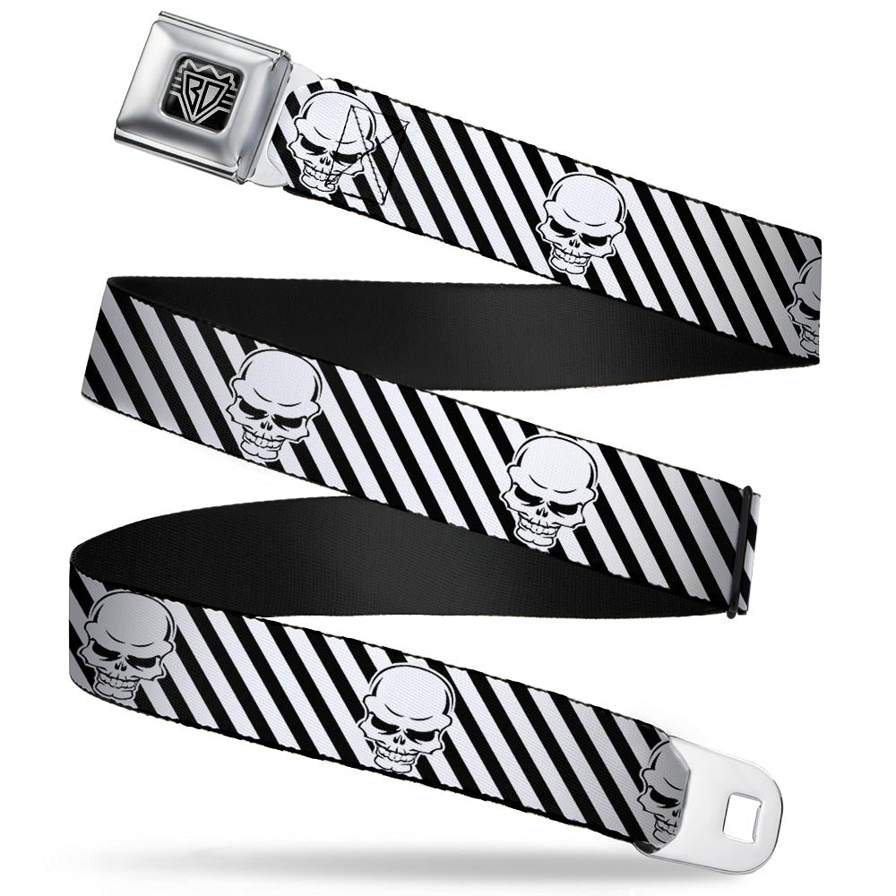 BD Wings Logo CLOSE-UP Full Color Black Silver Seatbelt Belt - Metal Skull Black/White Webbing Seatbelt Belts Buckle-Down