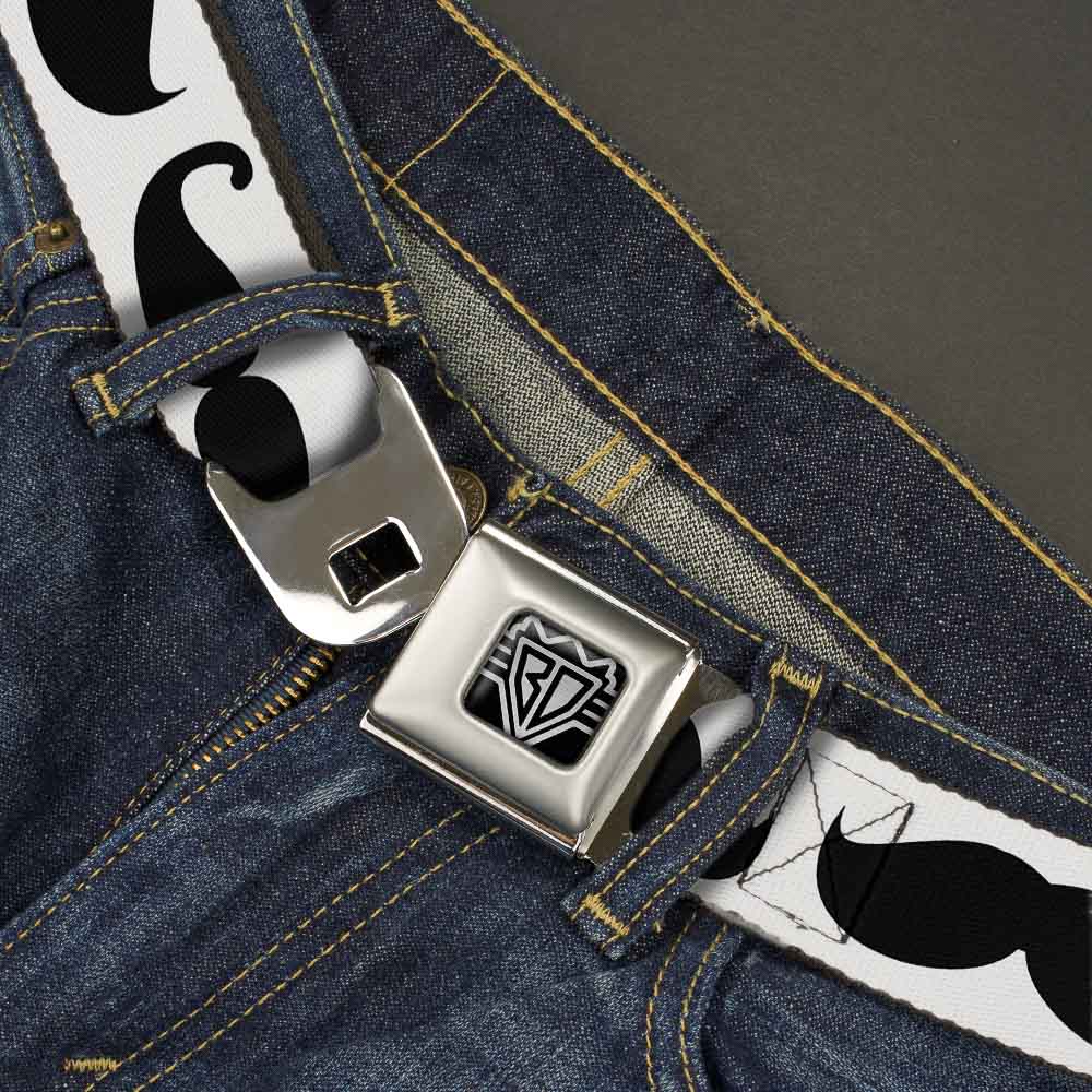 BD Wings Logo CLOSE-UP Full Color Black Silver Seatbelt Belt - Multi Mustaches Sketch White/Black Webbing Seatbelt Belts Buckle-Down