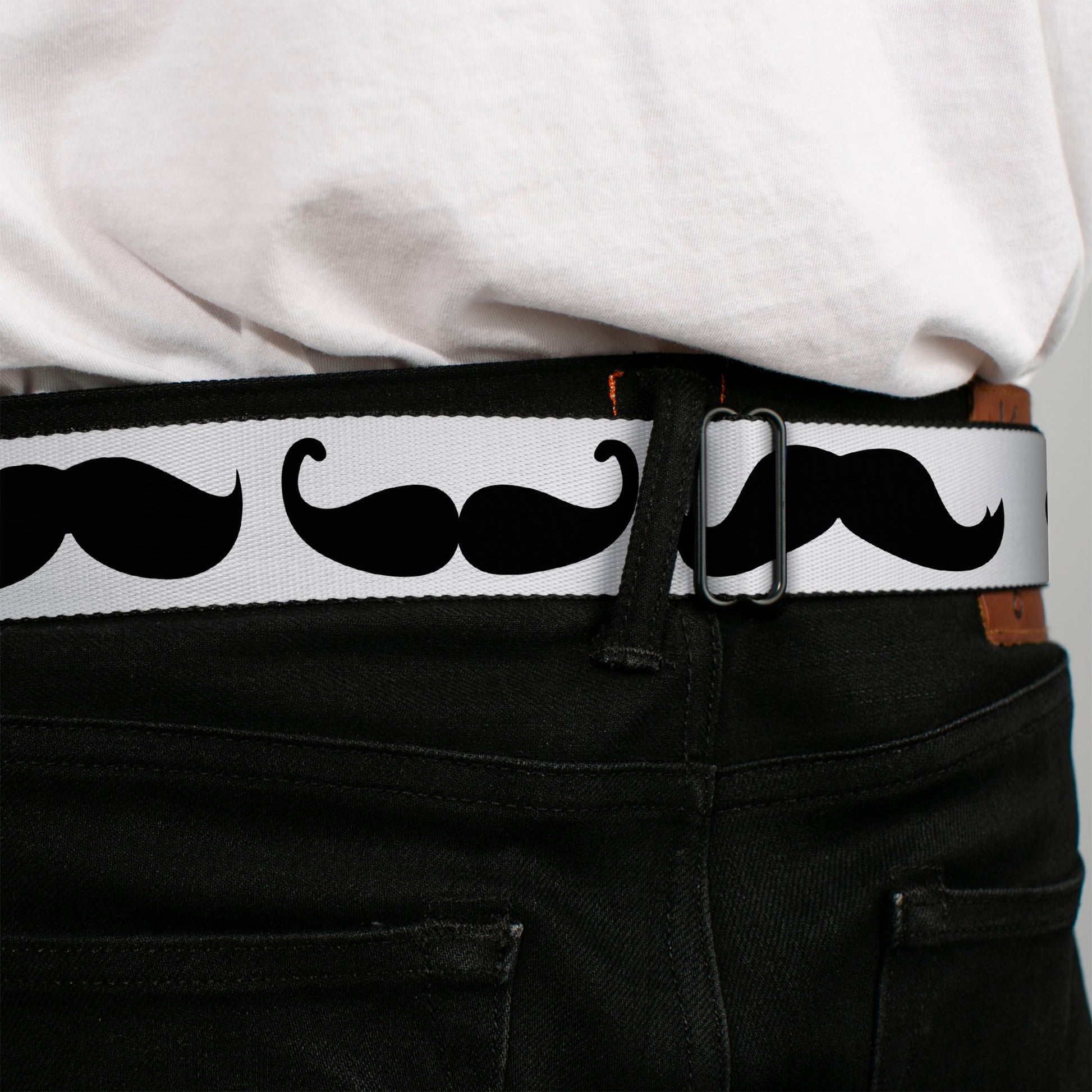 BD Wings Logo CLOSE-UP Full Color Black Silver Seatbelt Belt - Multi Mustaches Sketch White/Black Webbing Seatbelt Belts Buckle-Down