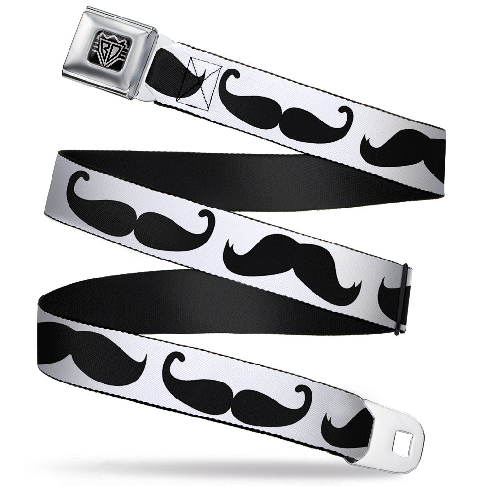 BD Wings Logo CLOSE-UP Full Color Black Silver Seatbelt Belt - Multi Mustaches Sketch White/Black Webbing Seatbelt Belts Buckle-Down