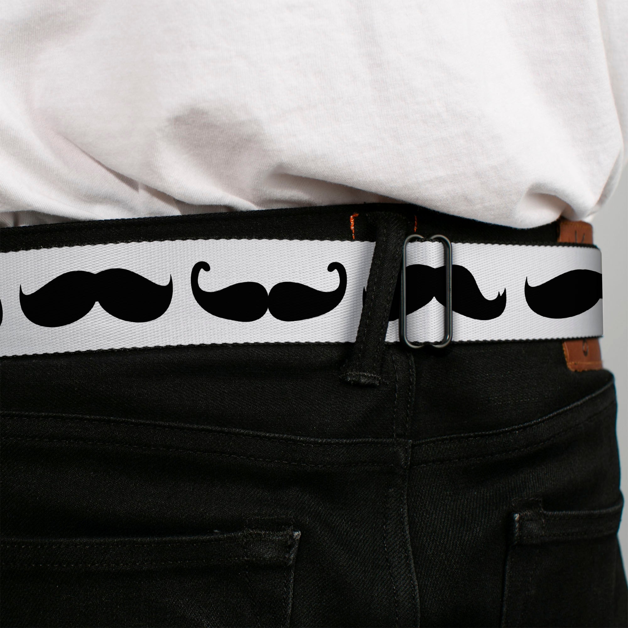 BD Wings Logo CLOSE-UP Full Color Black Silver Seatbelt Belt - Mustache Trio White/Black Webbing Seatbelt Belts Buckle-Down