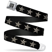 BD Wings Logo CLOSE-UP Full Color Black Silver Seatbelt Belt - Nautical Star Black/White Webbing Seatbelt Belts Buckle-Down