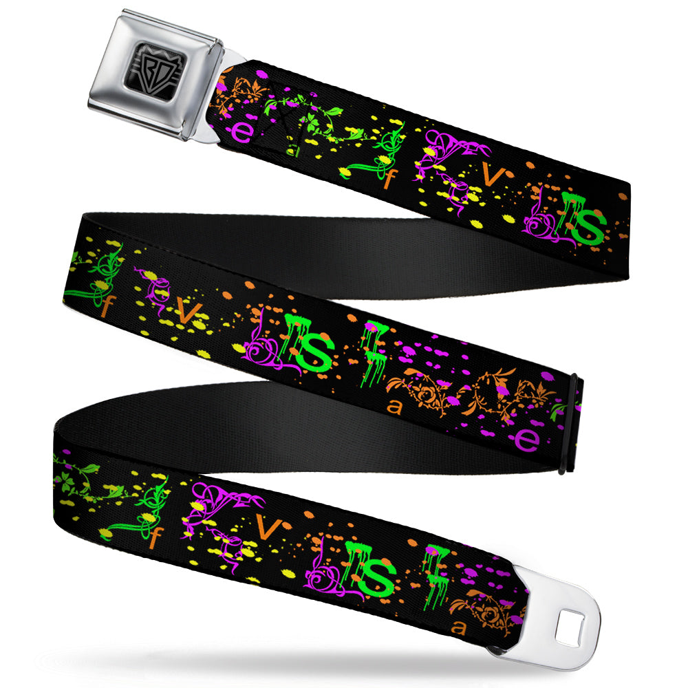 BD Wings Logo CLOSE-UP Full Color Black Silver Seatbelt Belt - Nautical Star Splatter Black/Neon Webbing Seatbelt Belts Buckle-Down