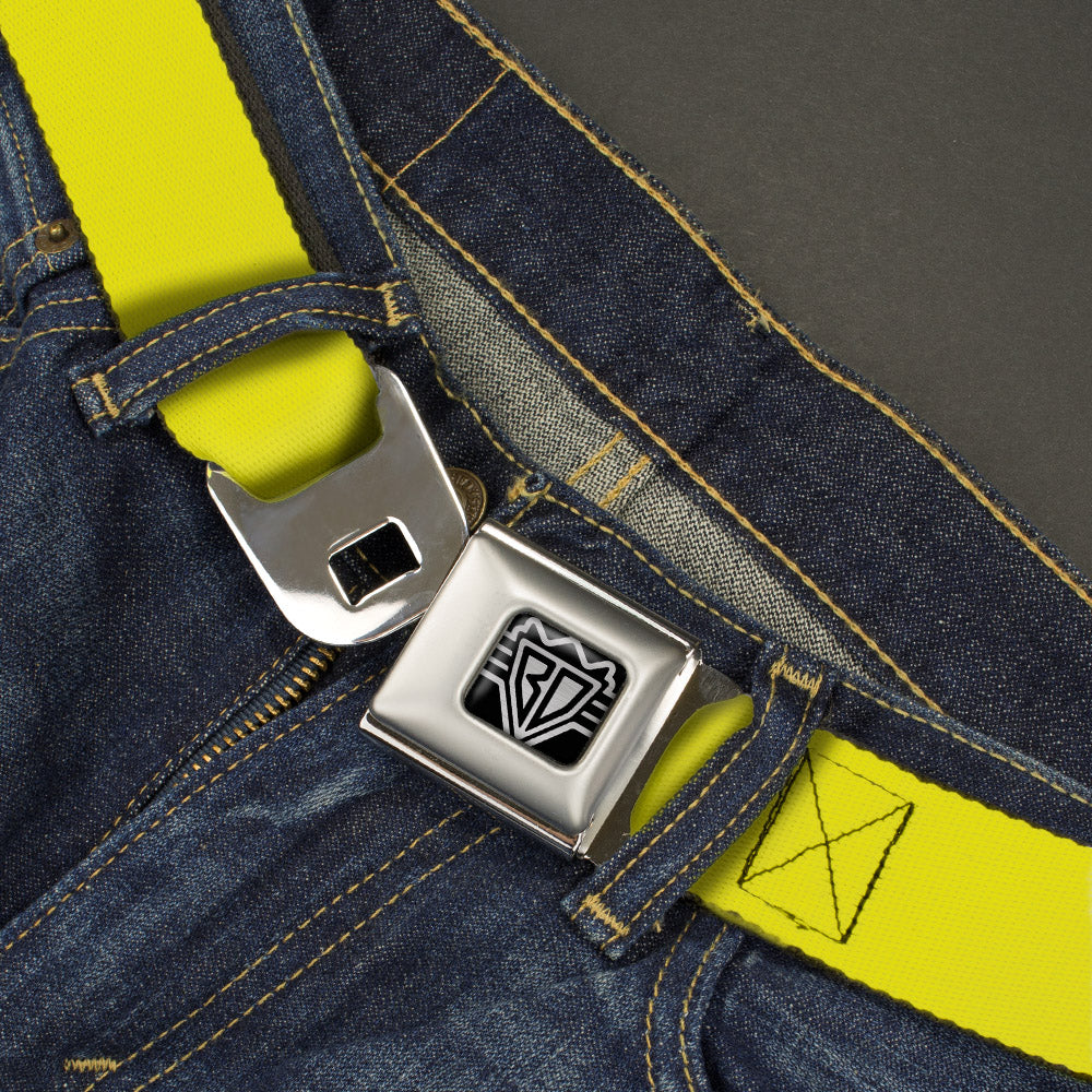 BD Wings Logo CLOSE-UP Full Color Black Silver Seatbelt Belt - Neon Yellow Webbing Seatbelt Belts Buckle-Down