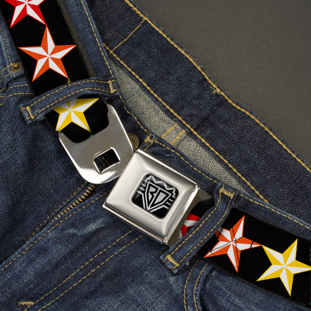 BD Wings Logo CLOSE-UP Full Color Black Silver Seatbelt Belt - Nautical Star Black/Multi Color Webbing Seatbelt Belts Buckle-Down