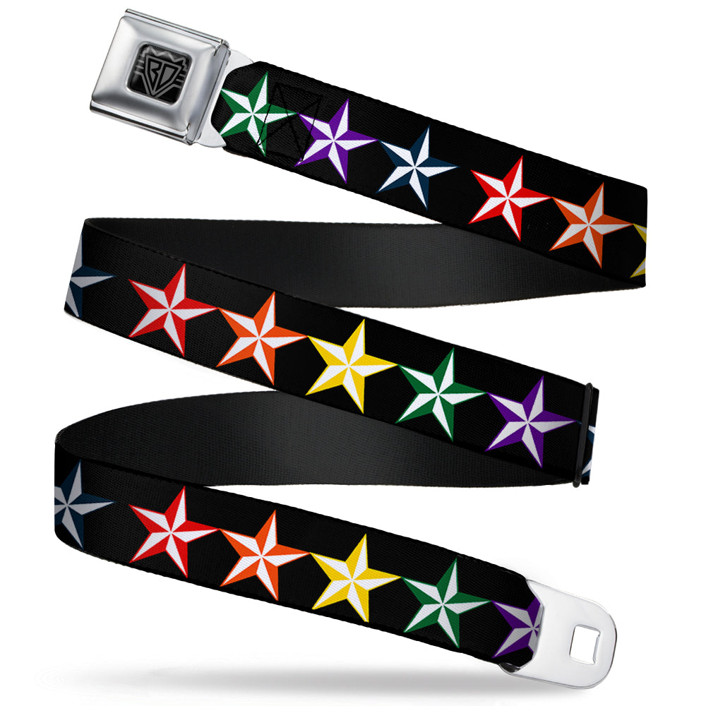 BD Wings Logo CLOSE-UP Full Color Black Silver Seatbelt Belt - Nautical Star Black/Multi Color Webbing Seatbelt Belts Buckle-Down