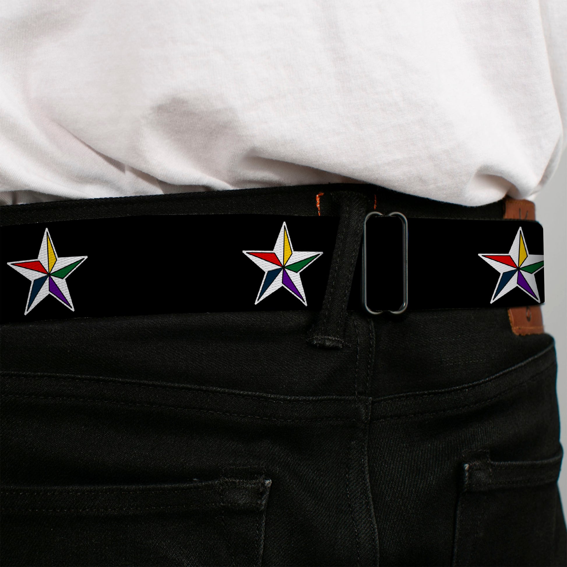 BD Wings Logo CLOSE-UP Full Color Black Silver Seatbelt Belt - Nautical Star Black/White/Multi Color Webbing Seatbelt Belts Buckle-Down