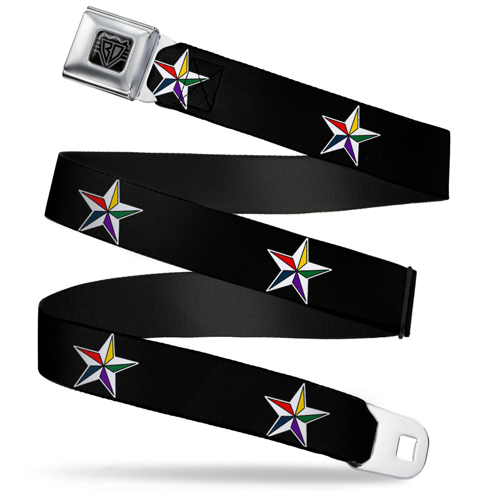 BD Wings Logo CLOSE-UP Full Color Black Silver Seatbelt Belt - Nautical Star Black/White/Multi Color Webbing Seatbelt Belts Buckle-Down