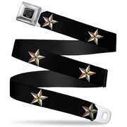 BD Wings Logo CLOSE-UP Full Color Black Silver Seatbelt Belt - Nautical Star Black/White/Rainbow Webbing Seatbelt Belts Buckle-Down