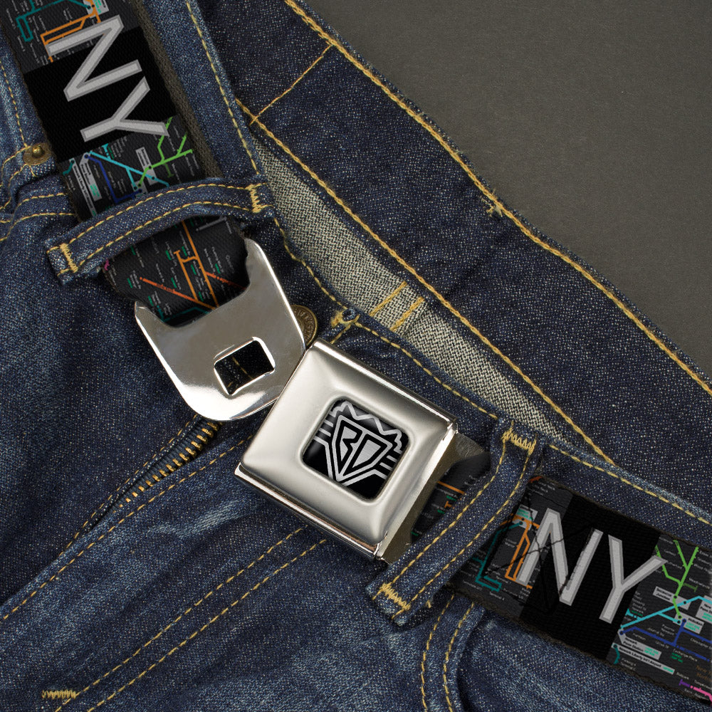 BD Wings Logo CLOSE-UP Full Color Black Silver Seatbelt Belt - New York Subway Webbing Seatbelt Belts Buckle-Down