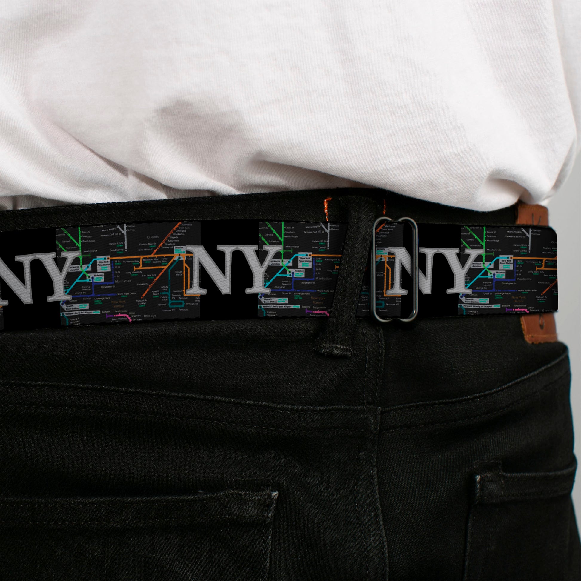 BD Wings Logo CLOSE-UP Full Color Black Silver Seatbelt Belt - New York Subway Webbing Seatbelt Belts Buckle-Down