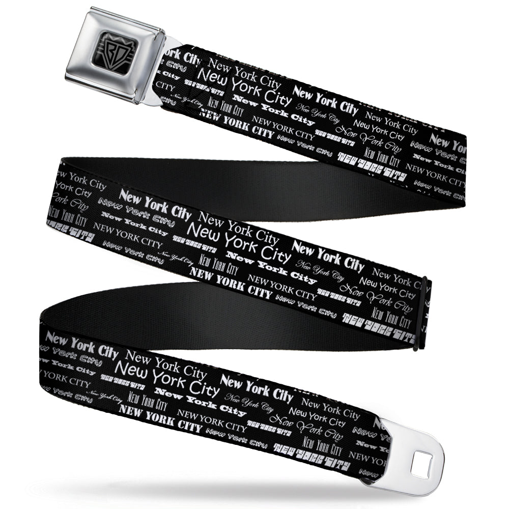BD Wings Logo CLOSE-UP Full Color Black Silver Seatbelt Belt - New York City Black/White Webbing Seatbelt Belts Buckle-Down