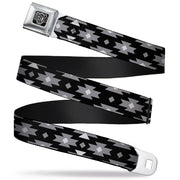 BD Wings Logo CLOSE-UP Full Color Black Silver Seatbelt Belt - Navajo Gray/Black/Gray/White Webbing Seatbelt Belts Buckle-Down
